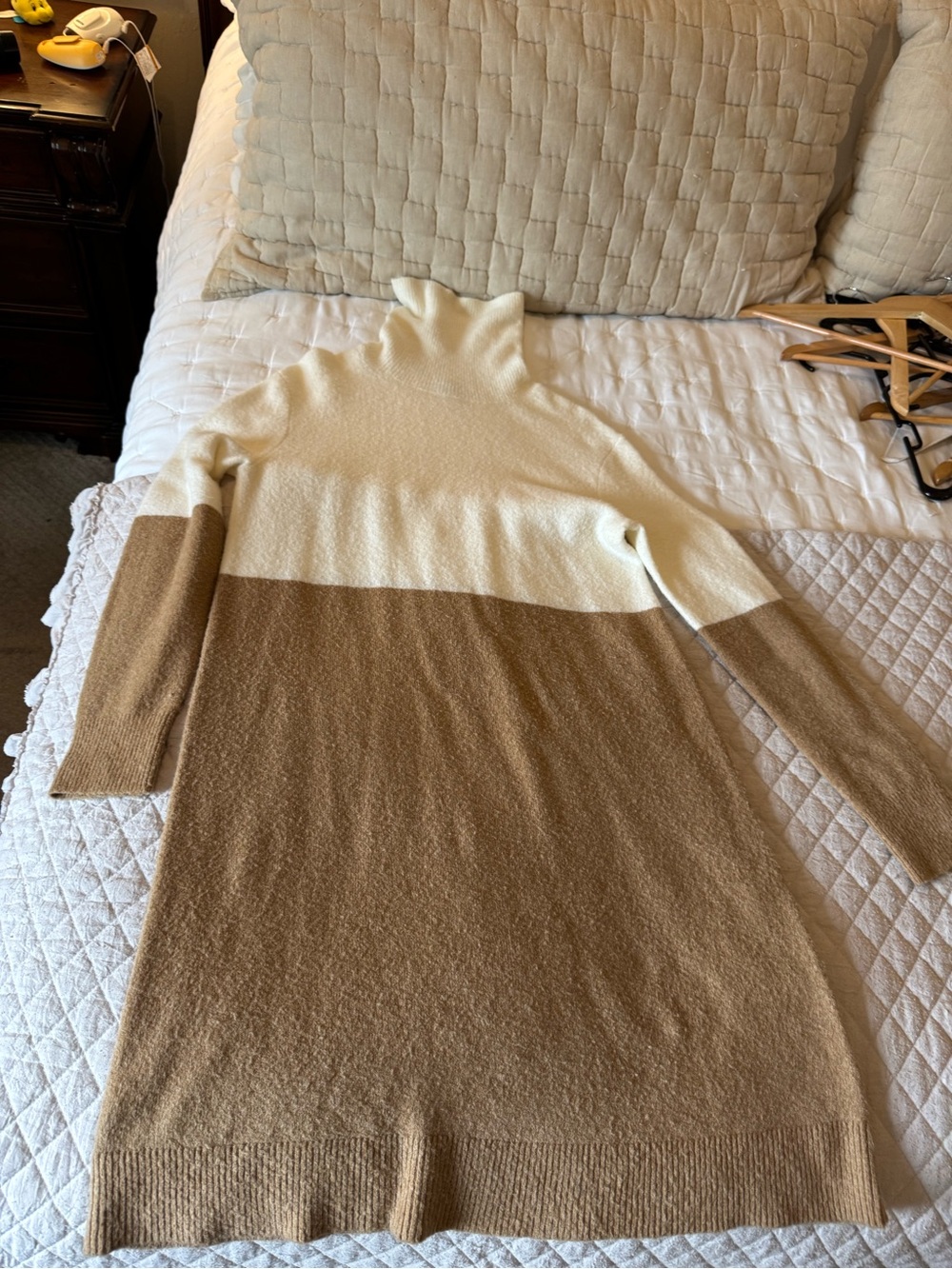 J. Crew Cream and Brown Colorblock Turtleneck Sweater Dress